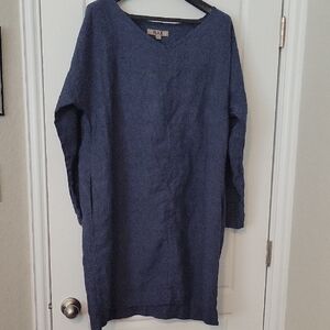 FLAX Blue Linen Dress Size L